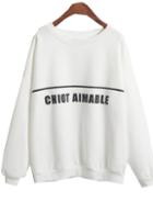 Romwe Cniot Aimable Print Loose White Sweatshirt