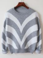 Romwe Chevron Print Loose Grey Sweater