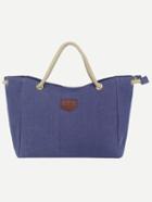 Romwe Rope Handle Canvas Tote Bag - Blue