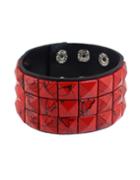Romwe Red Adjustable Wide Leather Wrap Bracelet