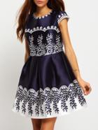 Romwe Short Sleeve Print Flare Dress