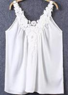 Romwe Floral Crochet Hollow Chiffon White Vest