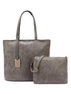 Romwe Grey Distressed Tote With Crossbody Bag