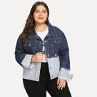 Romwe Plus Raw Trim Spliced Denim Jacket