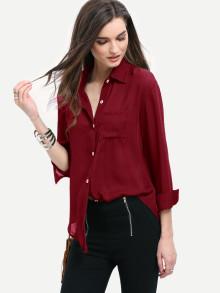 Romwe Curved Hem Pocket Shirt