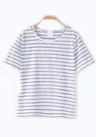Romwe Striped Loose Blue T-shirt