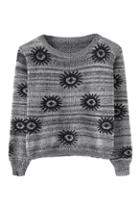 Romwe Sunflower Knitted Grey Jumper