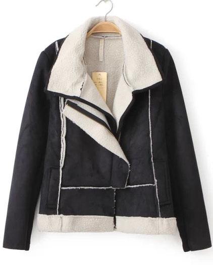 Romwe Faux Fur Lapel Black Jacket