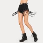 Romwe Fringe Raw Hem High Waist Denim Shorts
