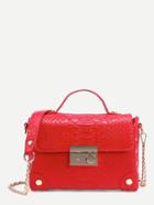 Romwe Red Crocodile Embossed Box Bag With Chain Strap