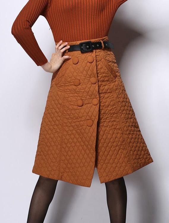 Romwe Double Buttons Split Chocolate Skirt