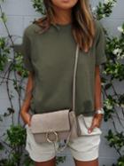 Romwe Green Round Neck Casual Loose T-shirt