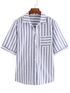 Romwe Elbow Sleeve Vertical Striped Blouse
