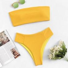Romwe Rib Plain Bikini Set