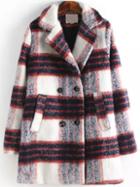 Romwe Lapel Striped Double Breasted Woolen Coat
