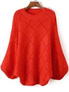 Romwe Bat Sleeve Open-knit Diamond Red Sweater