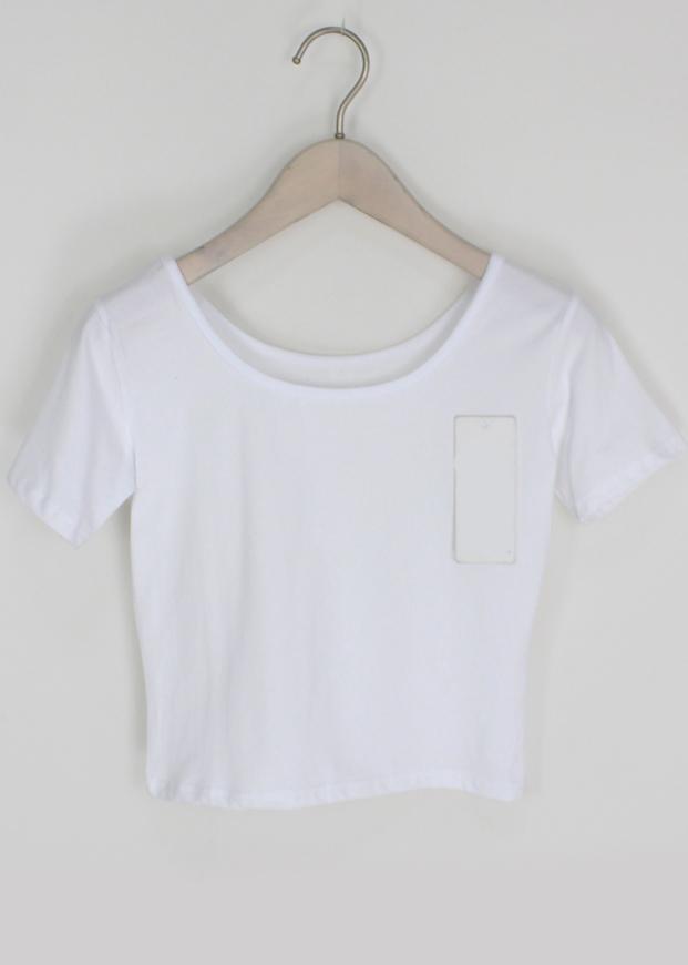 Romwe Short Sleeve Crop White T-shirt