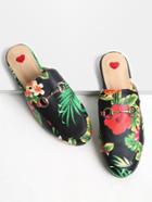 Romwe Black Floral Print Loafer Slippers