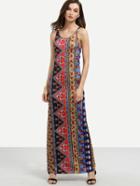 Romwe Multicolor Tribal Print Crisscross Cami Dress
