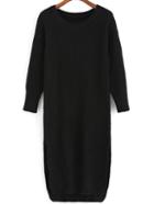Romwe Slit High Low Black Sweater Dress