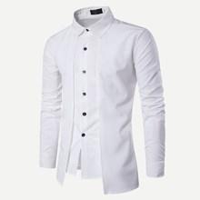 Romwe Men Solid Asymmetric Hem Shirt