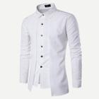 Romwe Men Solid Asymmetric Hem Shirt