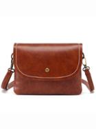 Romwe Faux Leather Snap Button Closure Flap Bag - Brown