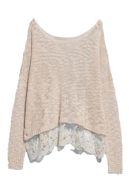 Romwe Romwe Lace Hem Loose Knitted Jumper