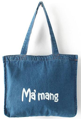 Romwe Navy Mamang Print Denim Bag