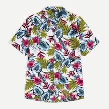 Romwe Guys Notched Collar Tropical Shirt