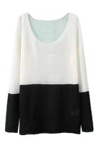 Romwe Color Block White Jumper