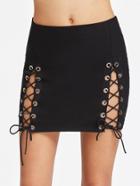 Romwe Double Slit Lace Up Mini Skirt