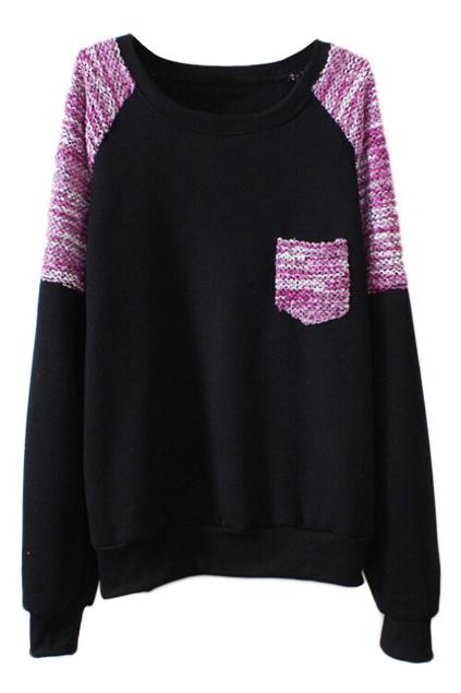 Romwe Knitted Panel Casual Sweatshirt