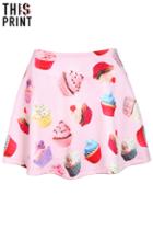 Romwe This Is Print Cup Cakes Print Pink Skirt