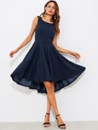Romwe Cutout Shoulder Dip Hem Skater Dress
