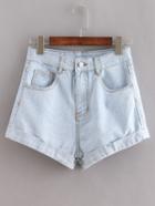 Romwe Pale Blue Cuffed Denim Shorts