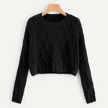 Romwe Mixed Knit Solid Crop Jumper