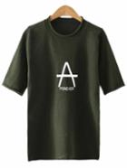 Romwe Green A Letter Print Casual T-shirt