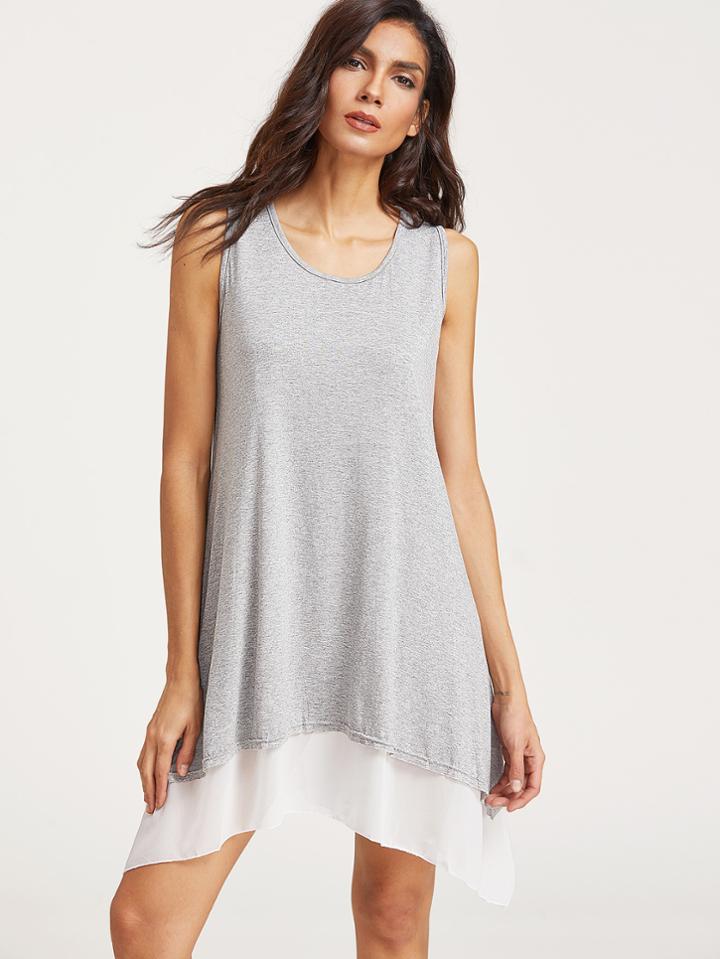 Romwe Grey Contrast Asymmetrical Tank Dress