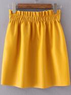 Romwe Yellow Elastic Waist Pu Skirt