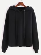 Romwe Black Drop Shoulder Hooded Sweatshirt