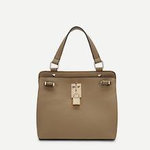 Romwe Metal Lock Decor Pu Satchel Bag