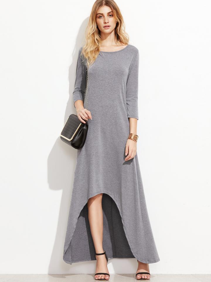 Romwe Light Grey Dip Hem Maxi Dress