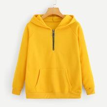 Romwe Quarter Zip Hooded Sweatshirt