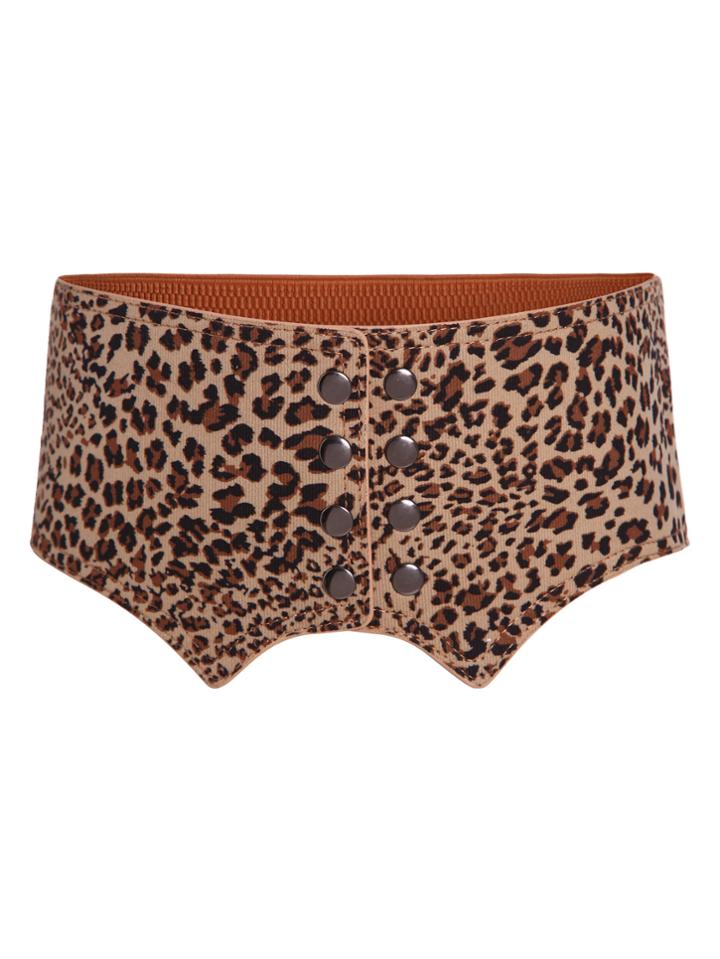 Romwe Leopard Pattern Button Elastic Wide Waist Belt