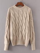Romwe Cable Knit Crew Neck Sweater