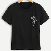 Romwe Plus Rose Print Tee