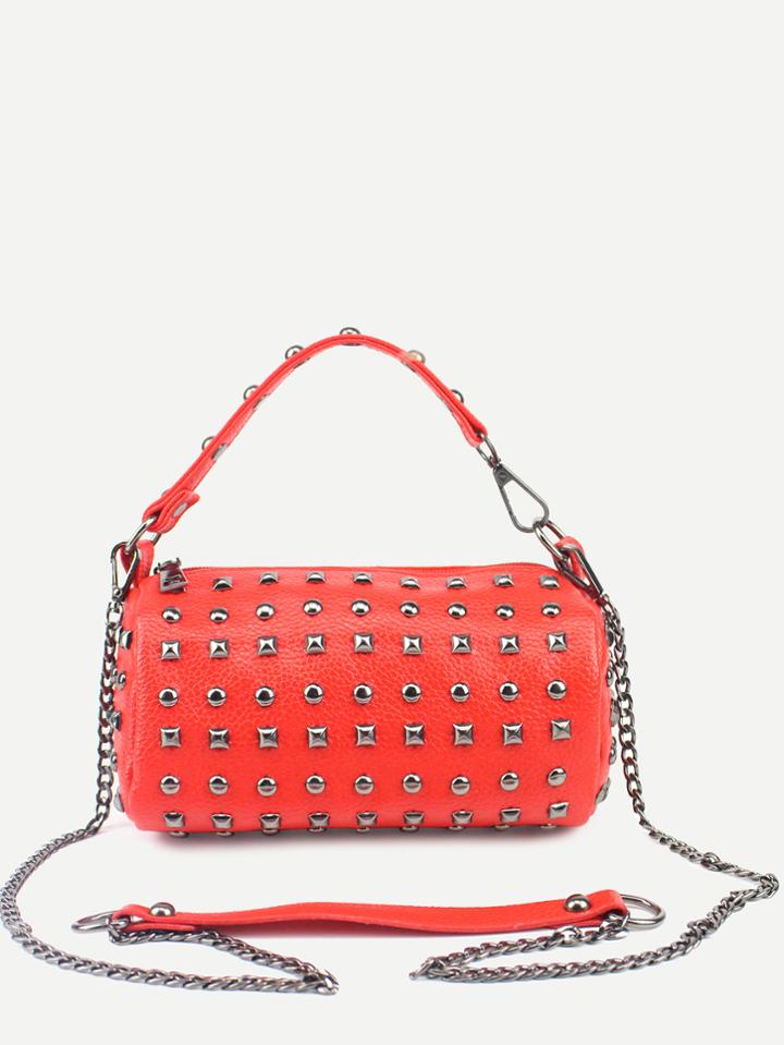 Romwe Red Studded Mini Duffle Bag