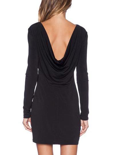 Romwe Long Sleeve Open Back Slim Black Dress