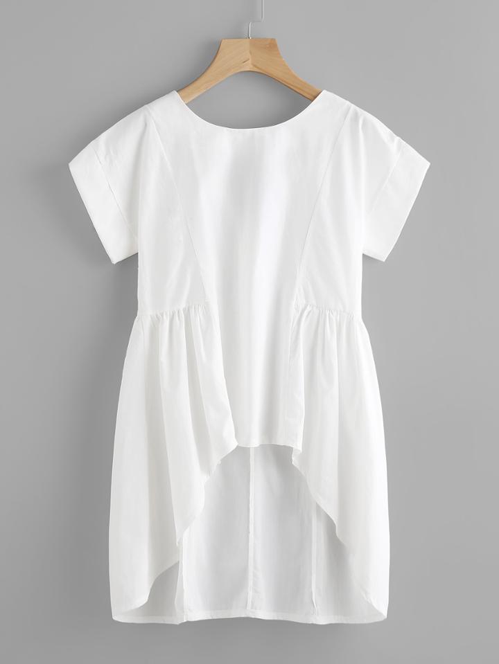 Romwe Dip Hem Zipper Back Blouse